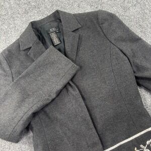BCBG Blazer 6 Gray Wool Blend Floral Embroidered Hem Jacket Womens